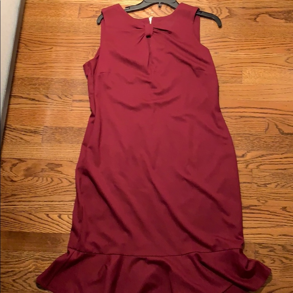 Taylor wine sheath dress, ruffle accent